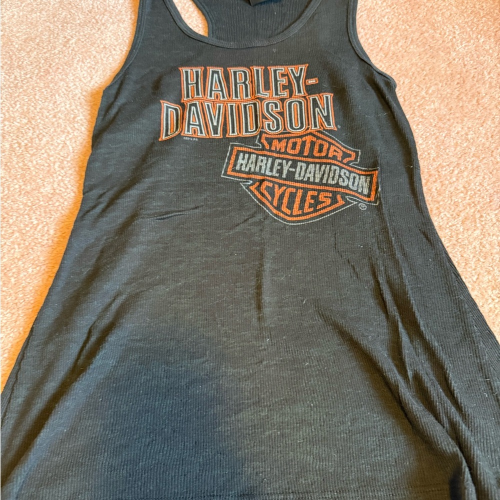 Harley-Davidson Black and Orange Sleeveless Top